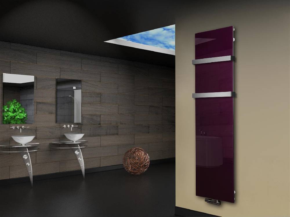 Szagato Badheizkörper mit Glas Design Montevideo 3 Glasfront 180x47cm 1118 Watt violett (+2 Halter 50mm) SZAGATO Designheizkörper mit Mittelanschluss Valentinstagsangebot