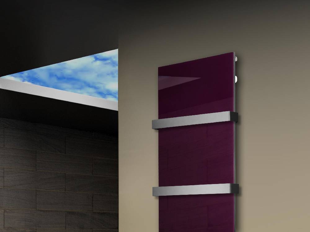 Szagato Badheizkörper mit Glas Design Montevideo 3 Glasfront 180x47cm 1118 Watt violett (+2 Halter 50mm) SZAGATO Designheizkörper mit Mittelanschluss Valentinstagsangebot