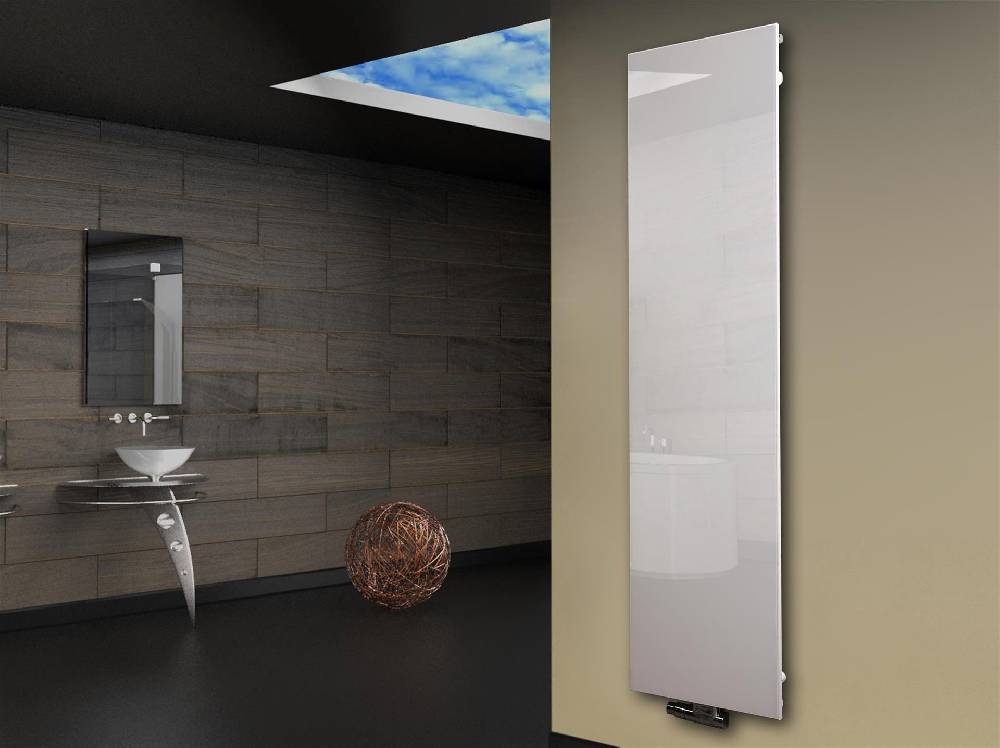 Szagato Badheizkörper mit Glas Design Montevideo 3 Glasfront 180x47cm 1118 Watt weiß SZAGATO Heizkörper Handtuchheizkörper mit Mittelanschluss Handtuchwärmer