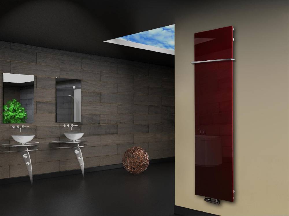 Szagato Badheizkörper mit Glas Design Montevideo 3 Glasfront 180x47cm 1118Watt rot +1 Halter 15mm SZAGATO Designheizkörper Handtuchheizkörper Mittelanschluss Top Angebot