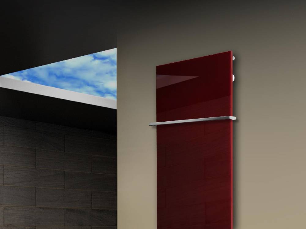 Szagato Badheizkörper mit Glas Design Montevideo 3 Glasfront 180x47cm 1118Watt rot +1 Halter 15mm SZAGATO Designheizkörper Handtuchheizkörper Mittelanschluss Top Angebot