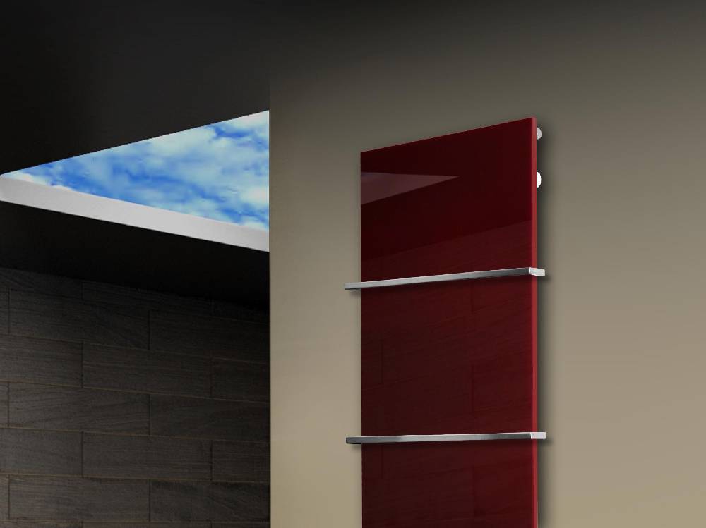 Szagato Badheizkörper mit Glas Design Montevideo 3 Glasfront 180x47cm 1118Watt rot +2 Halter 15mm SZAGATO Designheizkörper Handtuchheizkörper Mittelanschluss Online Outlet