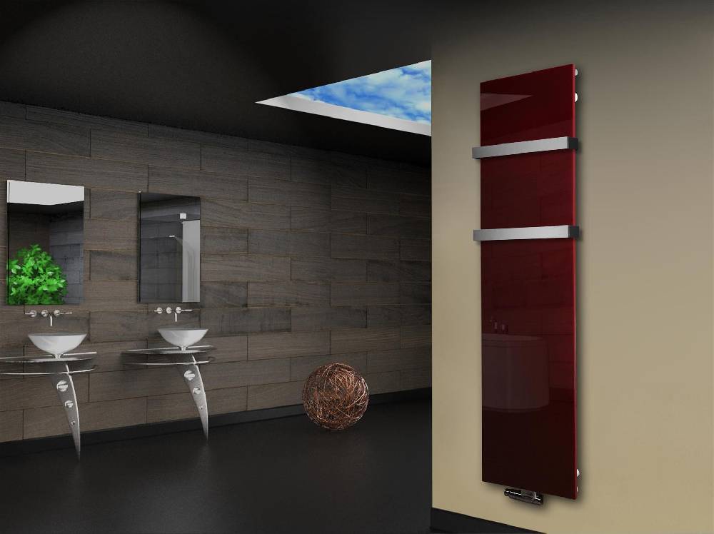 Szagato Badheizkörper mit Glas Design Montevideo 3 Glasfront 180x47cm 1118Watt rot +2 Halter 50mm SZAGATO Designheizkörper Handtuchheizkörper Mittelanschluss Zeitlich begrenztes Angebot