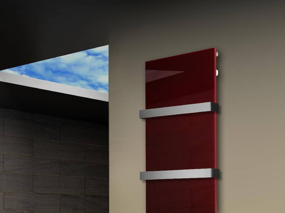 Szagato Badheizkörper mit Glas Design Montevideo 3 Glasfront 180x47cm 1118Watt rot +2 Halter 50mm SZAGATO Designheizkörper Handtuchheizkörper Mittelanschluss Zeitlich begrenztes Angebot