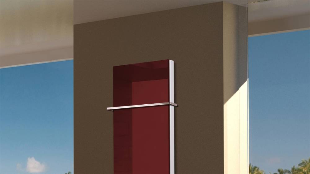 Szagato BADHEIZKÖRPER mit Glas Montevideo 5 Glasfront 120x47cm 1458 Watt rot +1 Halter 15mm SZAGATO Designheizkörper Handtuchheizkörper mit Mittelanschluss Blitzangebot