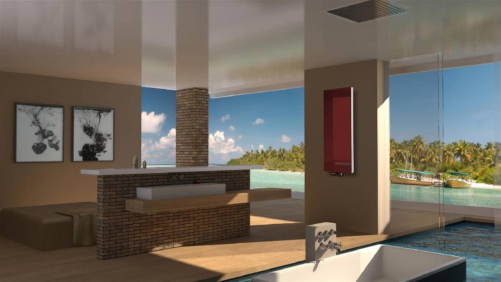 Szagato BADHEIZKÖRPER mit Glas Montevideo 5 Glasfront 120x47cm 1458 Watt rot SZAGATO Designheizkörper Handtuchheizkörper mit Mittelanschluss Handtuchwärmer Große Rabatte