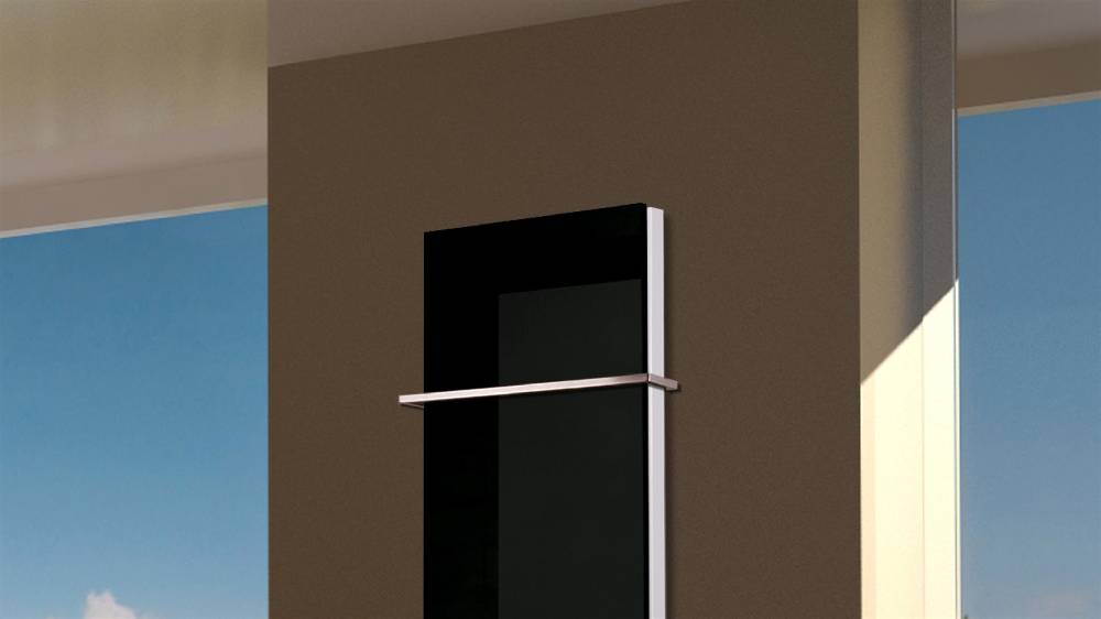 Szagato BADHEIZKÖRPER mit Glas Montevideo 5 Glasfront 120x47cm 1458Watt schwarz +1 Halter 15mm SZAGATO Designheizkörper Handtuchheizkörper Mittelanschluss Kauf eins, bekomm eins gratis