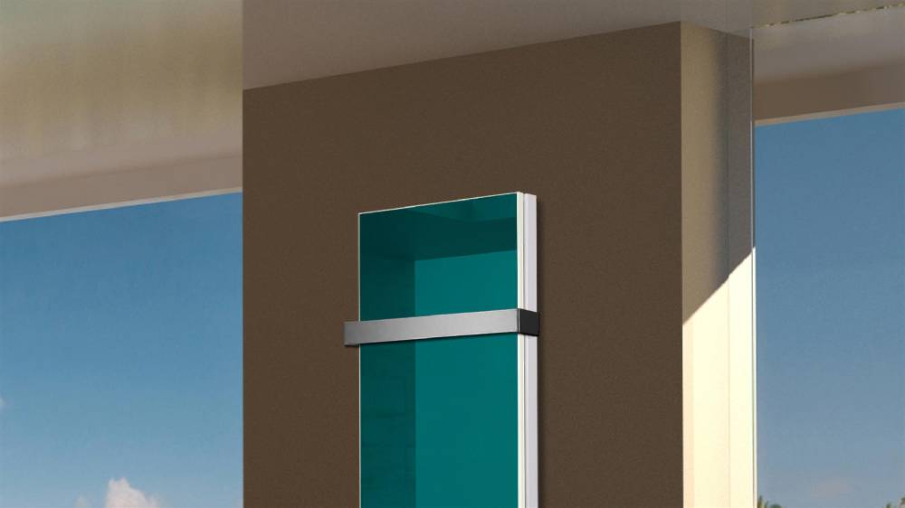 Szagato BADHEIZKÖRPER mit Glas Montevideo 5 Glasfront 120x47cm 1458Watt türkis +1 Halter 50mm SZAGATO Designheizkörper Handtuchheizkörper mit Mittelanschluss Tägliche Deals