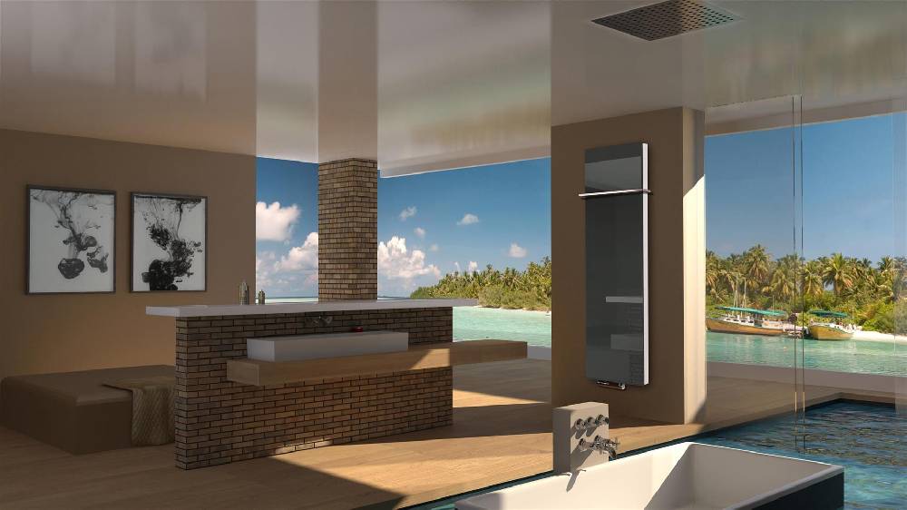 Szagato BADHEIZKÖRPER mit Glas Montevideo 6 Glasfront 180x47cm 1964 Watt anthrazit - moonstone +1 Halter 15mm SZAGATO Designheizkörper mit Mittelanschluss VIP-Rabatte