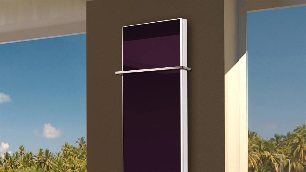 Szagato BADHEIZKÖRPER mit Glas Montevideo 6 Glasfront 180x47cm 1964 Watt violett +1 Halter 15mm SZAGATO Designheizkörper Handtuchheizkörper Mittelanschluss Letzte 3 Tage