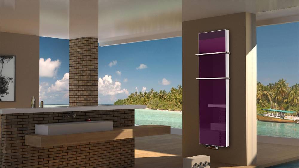 Szagato BADHEIZKÖRPER mit Glas Montevideo 6 Glasfront 180x47cm 1964 Watt violett +2 Halter 15mm SZAGATO Designheizkörper Handtuchheizkörper Mittelanschluss JETZT KAUFEN