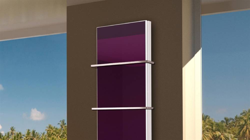 Szagato BADHEIZKÖRPER mit Glas Montevideo 6 Glasfront 180x47cm 1964 Watt violett +2 Halter 15mm SZAGATO Designheizkörper Handtuchheizkörper Mittelanschluss JETZT KAUFEN