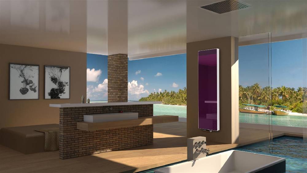 Szagato BADHEIZKÖRPER mit Glas Montevideo 6 Glasfront 180x47cm 1964 Watt violett SZAGATO Designheizkörper Handtuchheizkörper Mittelanschluss Handtuchwärmer Neueste Stile