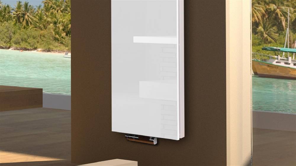 Szagato BADHEIZKÖRPER mit Glas Montevideo 6 Glasfront 180x47cm 1964 Watt weiß +1 Halter 15mm SZAGATO Designheizkörper Handtuchheizkörper mit Mittelanschluss Letzte 2 Tage
