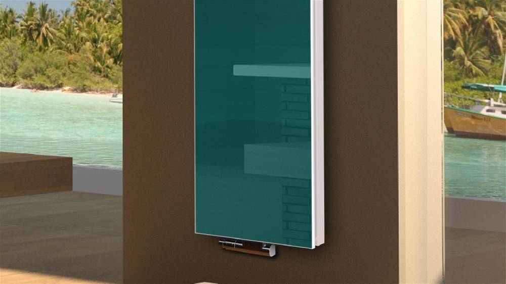 Szagato BADHEIZKÖRPER mit Glas Montevideo 6 Glasfront 180x47cm 1964Watt türkis +1 Halter 15mm SZAGATO Designheizkörper Handtuchheizkörper mit Mittelanschluss Bis zu 50% Rabatt