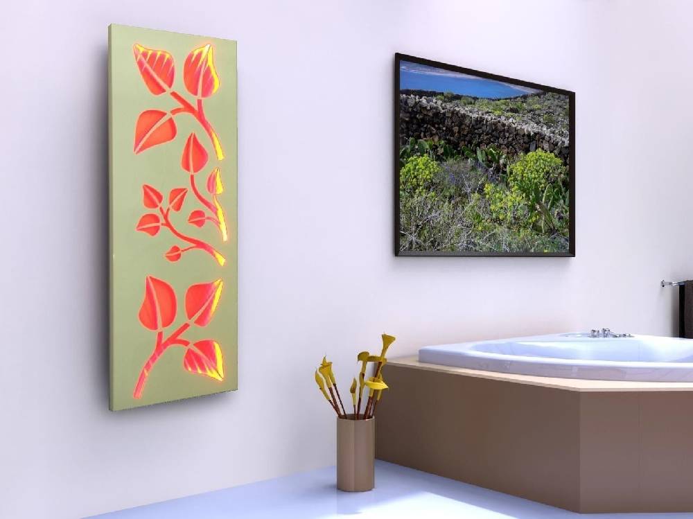 Szagato Badheizkörper mit LED Design Leaves 2 120x47cm 799 Watt weiß SZAGATO Designheizkörper Handtuchheizkörper mit Mittelanschluss Handtuchwärmer Sonderangebot der Fabrik