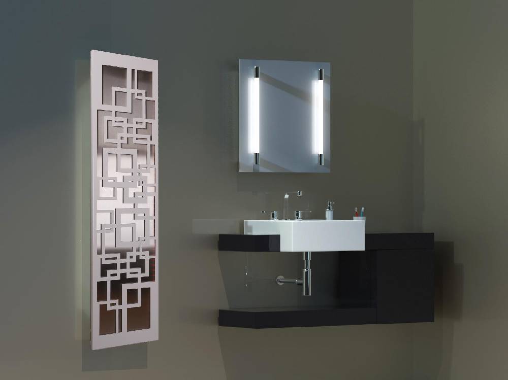 Szagato Badheizkörper mit LED Quadrat 3 180x47cm 1118 Watt Edelstahl MT weiß SZAGATO Designheizkörper Handtuchheizkörper mit Mittelanschluss Handtuchwärmer