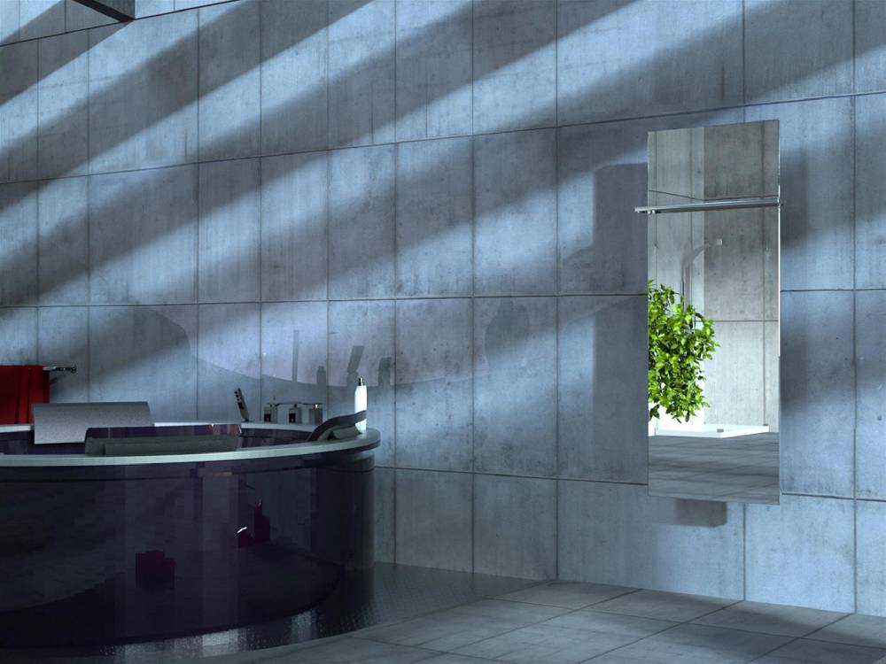 Szagato BADHEIZKÖRPER mit Spiegel Design Mirror 2 120x47cm 799 Watt Edelstahl 3D (+1 Halter glänzend 15mm) SZAGATO Heizkörper Mittelanschluss Handtuchwärmer