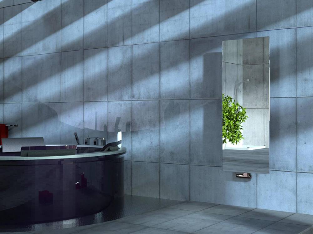 Szagato BADHEIZKÖRPER mit Spiegel Design Mirror 2 120x47cm 799 Watt Edelstahl 3D SZAGATO Designheizkörper Handtuchheizkörper Mittelanschluss Handtuchwärmer