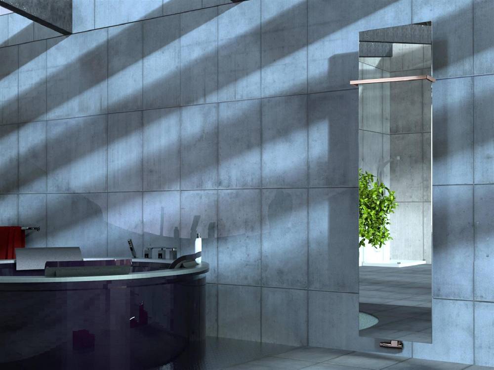 Szagato BADHEIZKÖRPER mit Spiegel Design Mirror 3 180x47cm 1118 Watt Edelstahl (+ 1 Halter 15mm) SZAGATO Designheizkörper mit Mittelanschluss Handtuchwärmer