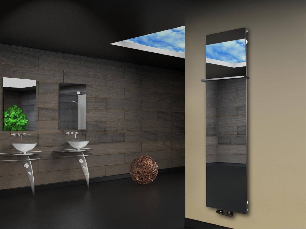 Szagato Badheizkörper mit Spiegel Design Montevideo 3 (Spiegelfront) 180x47cm 1118 Watt (+1 Halter 15mm) SZAGATO Designheizkörper mit Mittelanschluss Fabrik Onlineshop