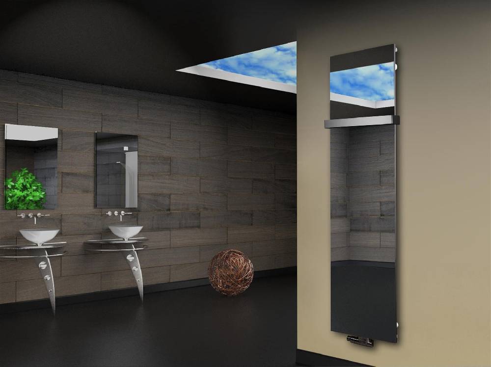 Szagato Badheizkörper mit Spiegel Design Montevideo 3 (Spiegelfront) 180x47cm 1118 Watt (+1 Halter 50mm) SZAGATO Designheizkörper mit Mittelanschluss Fabrikpreis