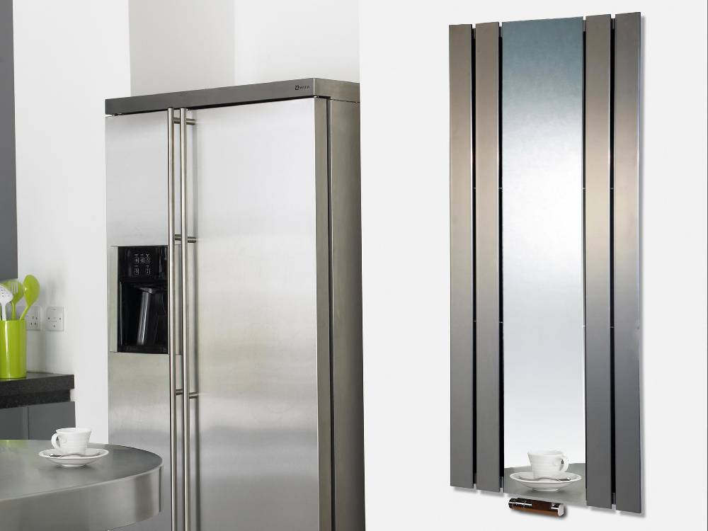 Szagato BADHEIZKÖRPER mit Spiegel Design Shanghai 2 120 x 55cm 581 Watt Edelstahloptik SZAGATO Hadntuchwärmer Handtuchheizkörper mit Mittelanschluss Versandkostenfrei