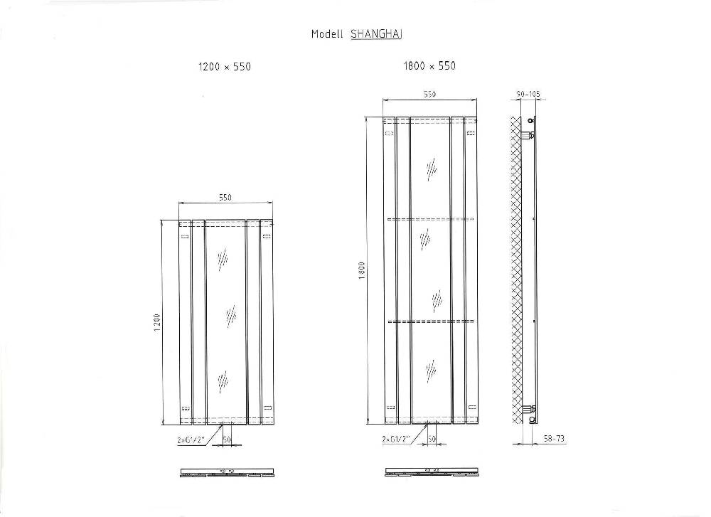 Szagato BADHEIZKÖRPER mit Spiegel Design Shanghai 3 180x55cm 819 W. Edelstahloptik SZAGATO Designheizkörper Handtuchheizkörper Mittelanschluss Handtuchwärmer Begrenztes Angebot