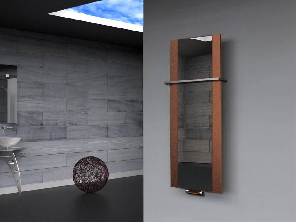 Szagato BADHEIZKÖRPER mit Spiegel Design Singapur 2 120x47cm 799 Watt braun (+1 Halter 15mm) SZAGATO Designheizkörper mit Mittelanschluss Handtuchwärmer