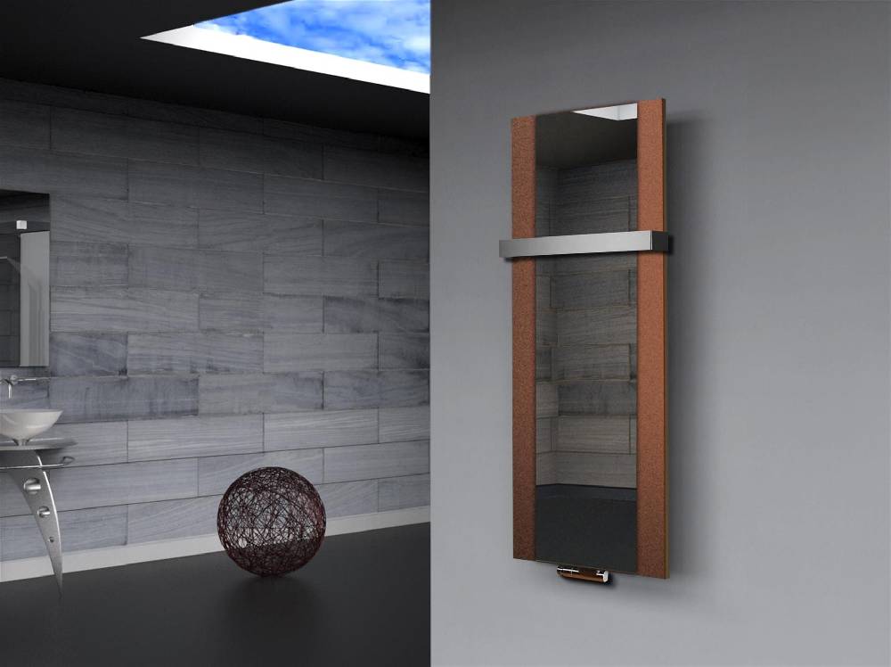 Szagato BADHEIZKÖRPER mit Spiegel Design Singapur 2 120x47cm 799 Watt braun (+1 Halter 50mm) SZAGATO Designheizkörper mit Mittelanschluss Handtuchwärmer