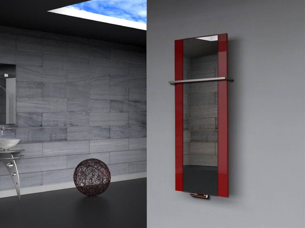 Szagato BADHEIZKÖRPER mit Spiegel Design Singapur 2 120x47cm 799 Watt rot (+1 Halter 15mm) SZAGATO Designheizkörper mit Mittelanschluss Handtuchwärmer Weihnachtsangebot