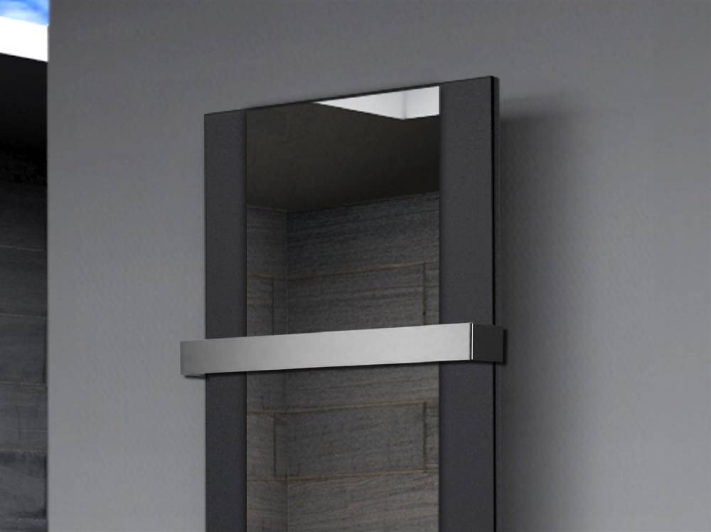 Szagato BADHEIZKÖRPER mit Spiegel Design Singapur 2 120x47cm 799 Watt schwarz (+1 Halter 50mm) SZAGATO Designheizkörper mit Mittelanschluss Handtuchwärmer Valentinstagsangebot