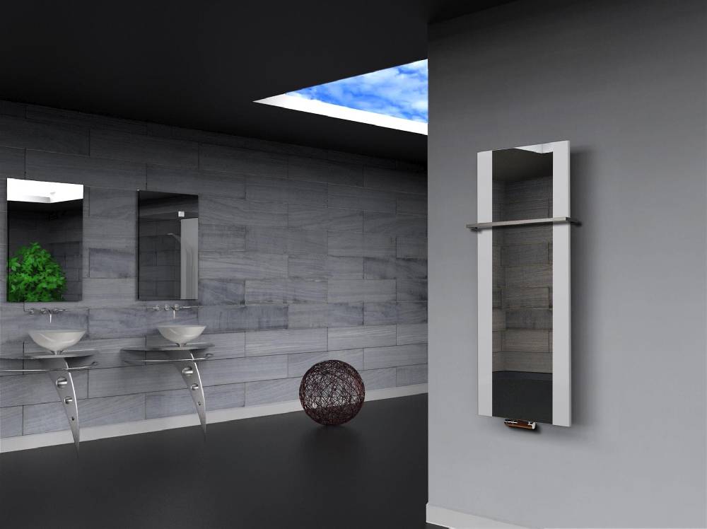 Szagato BADHEIZKÖRPER mit Spiegel Design Singapur 2 120x47cm 799 Watt weiß (+1 Halter 15mm) SZAGATO Designheizkörper Handtuchheizkörper mit Mittelanschluss Lagerräumung