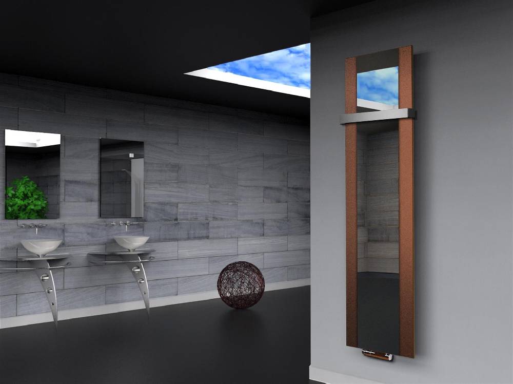 Szagato BADHEIZKÖRPER mit Spiegel Design Singapur 3 180x47cm 1118 Watt braun (+1 Halter 50mm) SZAGATO Designheizkörper mit Mittelanschluss Handtuchwärmer Exklusive Angebote