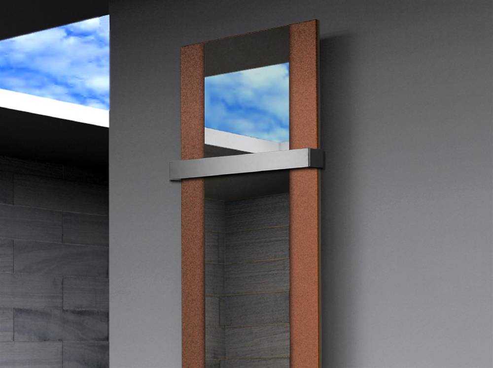 Szagato BADHEIZKÖRPER mit Spiegel Design Singapur 3 180x47cm 1118 Watt braun (+1 Halter 50mm) SZAGATO Designheizkörper mit Mittelanschluss Handtuchwärmer Exklusive Angebote