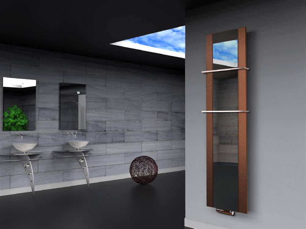 Szagato BADHEIZKÖRPER mit Spiegel Design Singapur 3 180x47cm 1118 Watt braun (+2 Halter 15mm) SZAGATO Designheizkörper mit Mittelanschluss Handtuchwärmer Blitzangebot
