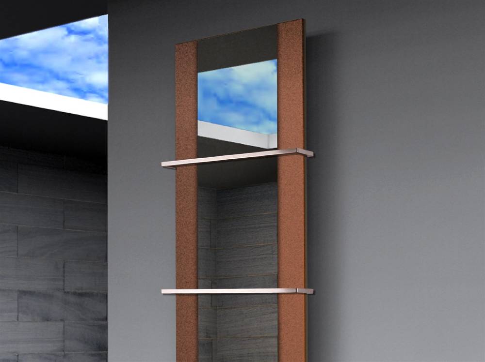Szagato BADHEIZKÖRPER mit Spiegel Design Singapur 3 180x47cm 1118 Watt braun (+2 Halter 15mm) SZAGATO Designheizkörper mit Mittelanschluss Handtuchwärmer Blitzangebot