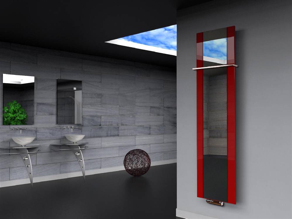 Szagato BADHEIZKÖRPER mit Spiegel Design Singapur 3 180x47cm 1118 Watt rot (+1 Halter 15mm) SZAGATO Designheizkörper mit Mittelanschluss Handtuchwärmer