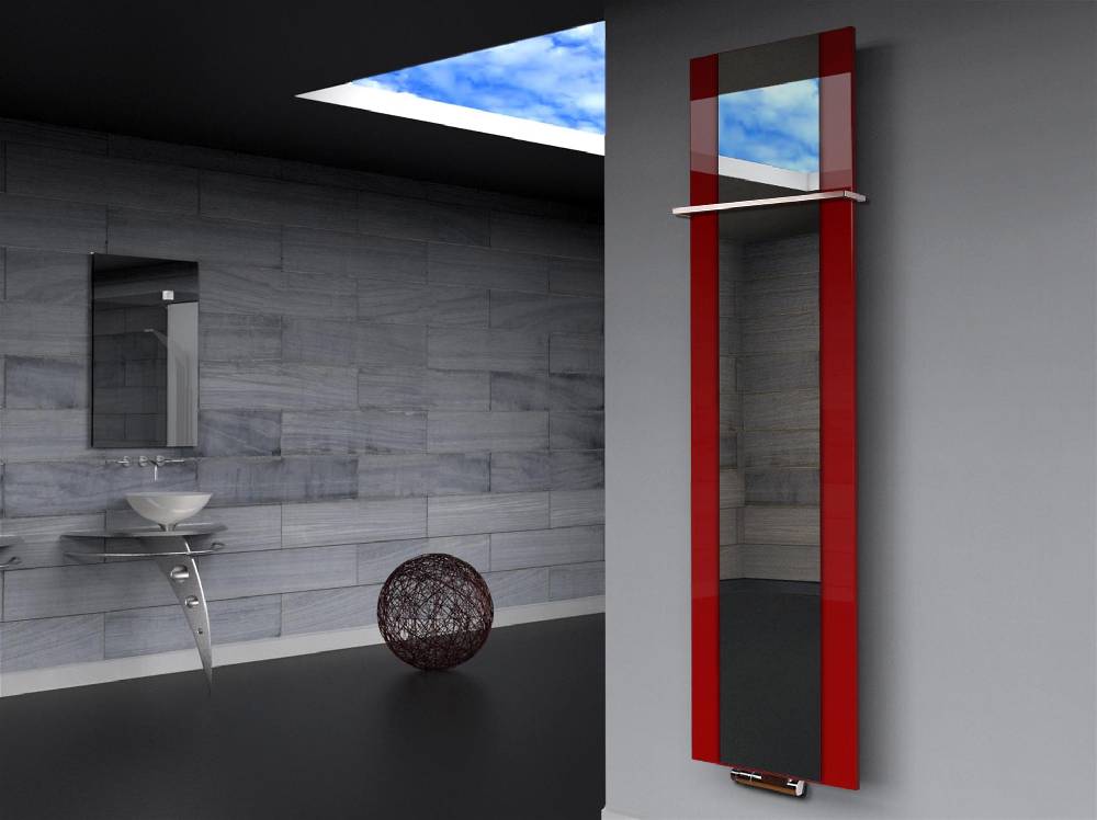 Szagato BADHEIZKÖRPER mit Spiegel Design Singapur 3 180x47cm 1118 Watt rot (+1 Halter 15mm) SZAGATO Designheizkörper mit Mittelanschluss Handtuchwärmer Bestseller