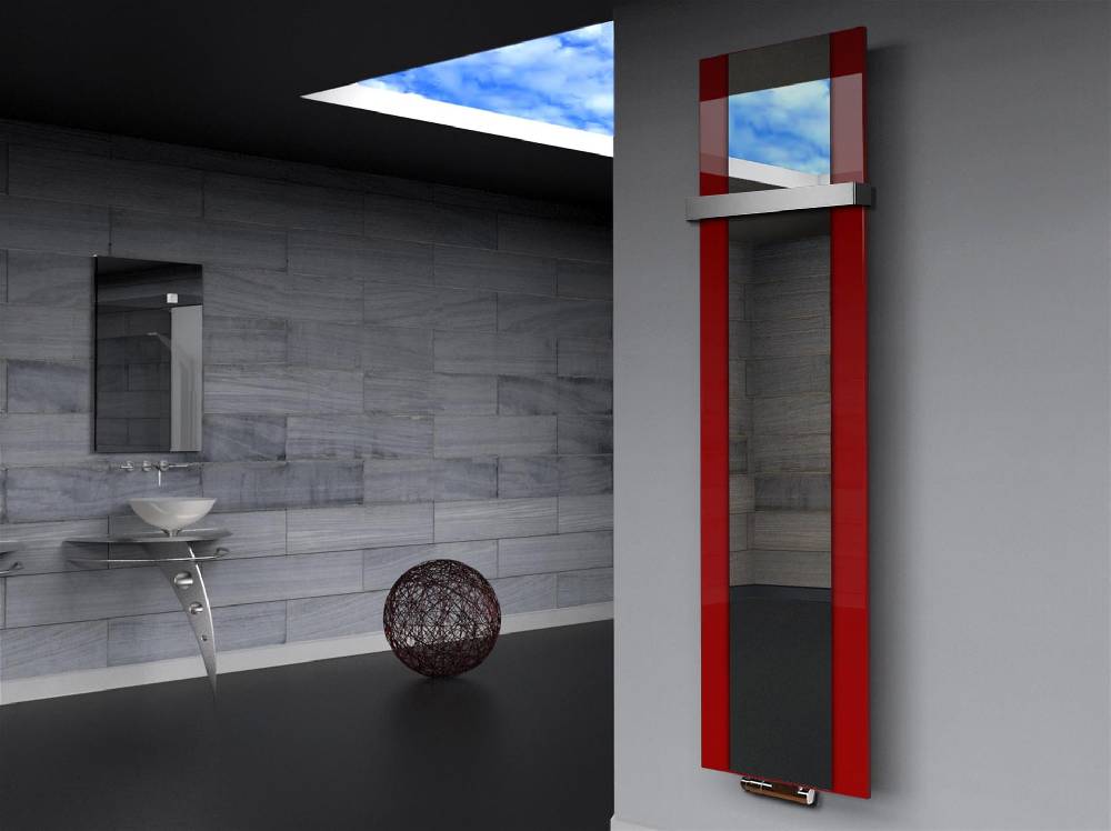 Szagato BADHEIZKÖRPER mit Spiegel Design Singapur 3 180x47cm 1118 Watt rot (+1 Halter 50mm) SZAGATO Designheizkörper mit Mittelanschluss Handtuchwärmer Saisonale Angebote