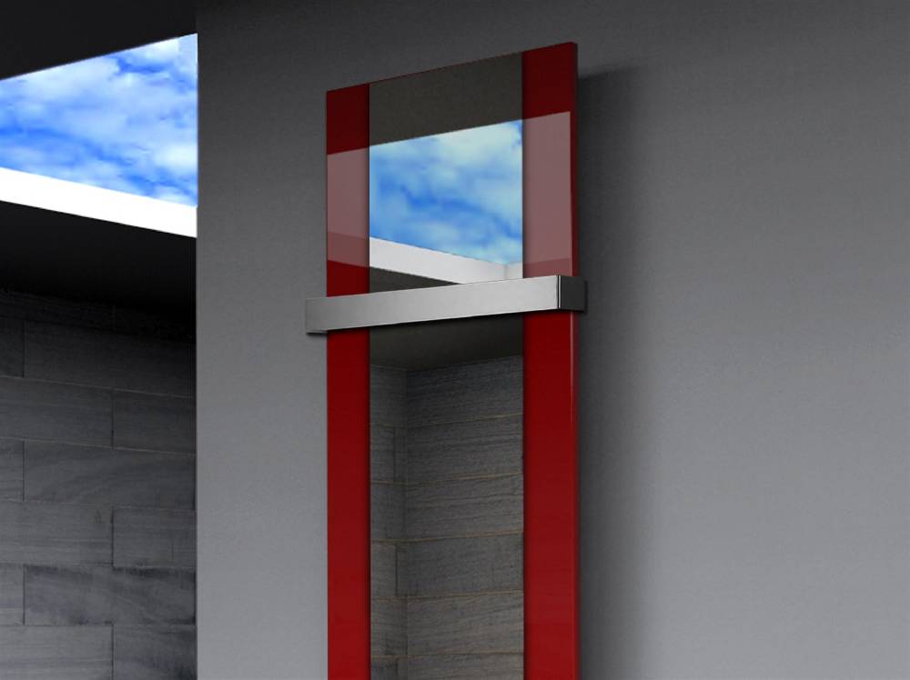 Szagato BADHEIZKÖRPER mit Spiegel Design Singapur 3 180x47cm 1118 Watt rot (+1 Halter 50mm) SZAGATO Designheizkörper mit Mittelanschluss Handtuchwärmer Saisonale Angebote