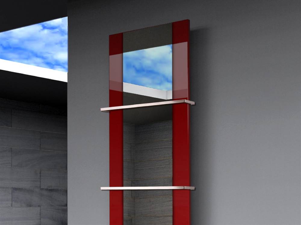 Szagato BADHEIZKÖRPER mit Spiegel Design Singapur 3 180x47cm 1118 Watt rot (+2 Halter 15mm) SZAGATO Designheizkörper mit Mittelanschluss Handtuchwärmer Räumungsverkauf
