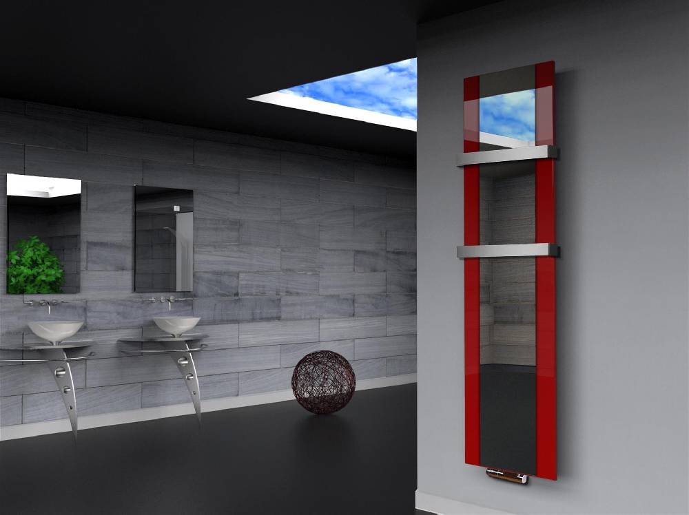 Szagato BADHEIZKÖRPER mit Spiegel Design Singapur 3 180x47cm 1118 Watt rot (+2 Halter 50mm) SZAGATO Designheizkörper mit Mittelanschluss Handtuchwärmer Kauf eins, bekomm eins gratis