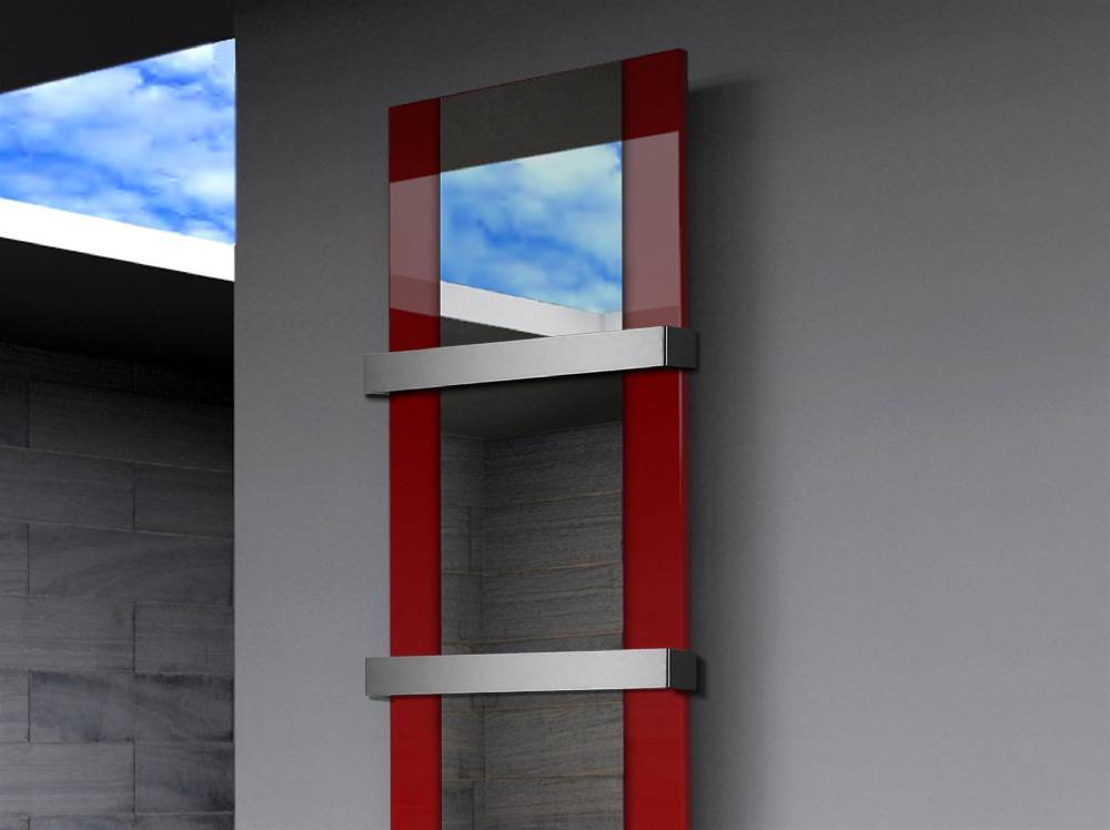 Szagato BADHEIZKÖRPER mit Spiegel Design Singapur 3 180x47cm 1118 Watt rot (+2 Halter 50mm) SZAGATO Designheizkörper mit Mittelanschluss Handtuchwärmer Kauf eins, bekomm eins gratis