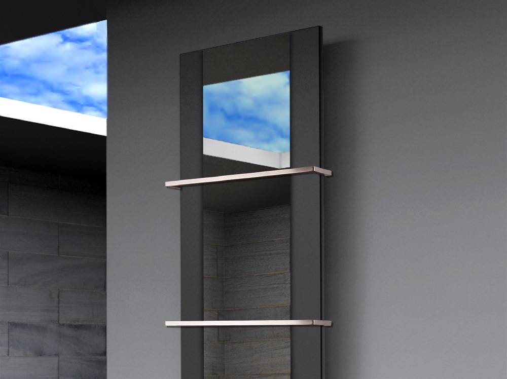 Szagato BADHEIZKÖRPER mit Spiegel Design Singapur 3 180x47cm 1118 Watt schwarz (+2 Halter 15mm) SZAGATO Designheizkörper mit Mittelanschluss Handtuchwärmer Sonderangebote