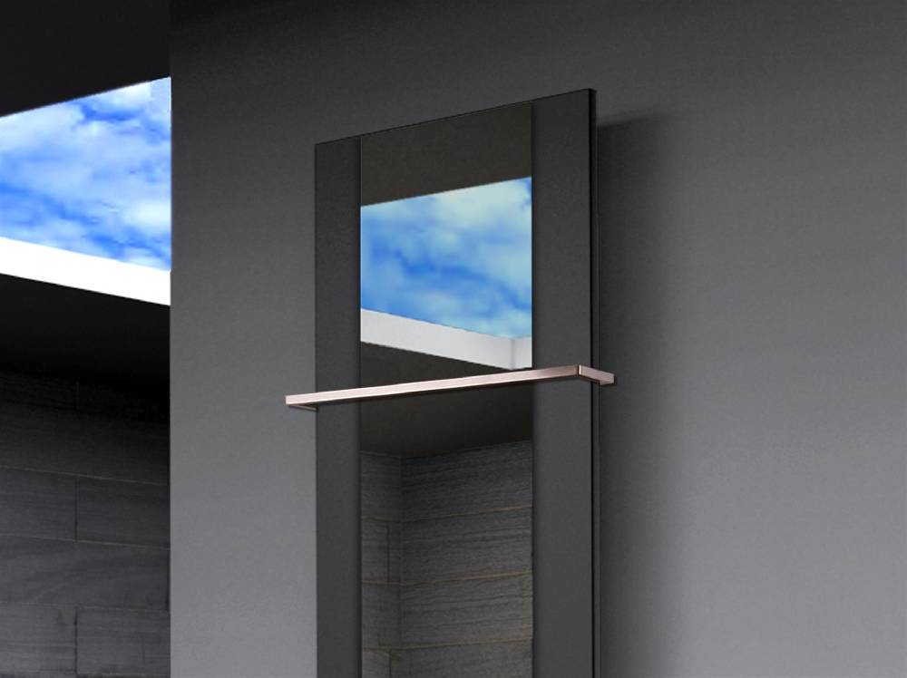 Szagato BADHEIZKÖRPER mit Spiegel Design Singapur 3 180x47cm 1118 Watt schwarz (+1 Halter 15mm) SZAGATO Designheizkörper Mittelanschluss Handtuchwärmer VIP-Rabatte