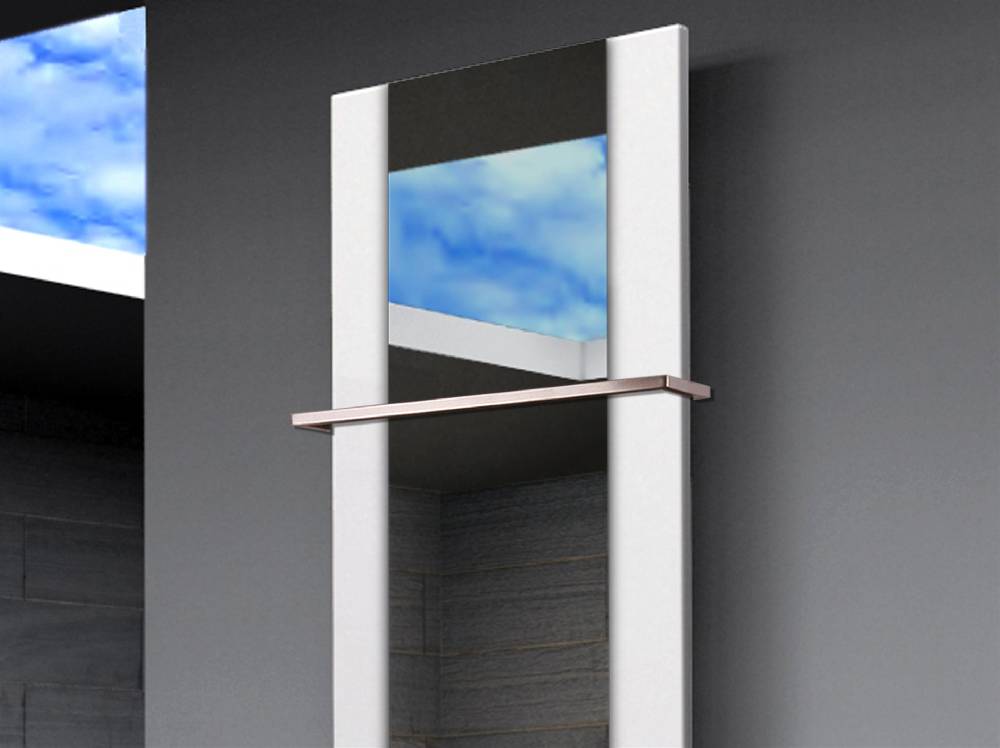 Szagato BADHEIZKÖRPER mit Spiegel Design Singapur 3 180x47cm 1118 Watt weiß (+1 Halter 15mm) SZAGATO Designheizkörper mit Mittelanschluss Handtuchwärmer Super Sparpreis