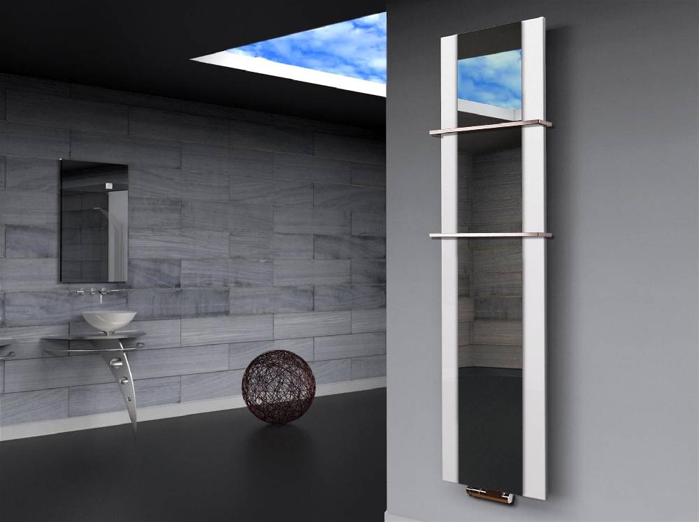 Szagato BADHEIZKÖRPER mit Spiegel Design Singapur 3 180x47cm 1118 Watt weiß (+2 Halter 15mm) SZAGATO Designheizkörper mit Mittelanschluss Handtuchwärmer Kostenlose Rückgabe
