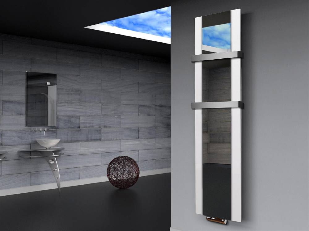 Szagato BADHEIZKÖRPER mit Spiegel Design Singapur 3 180x47cm 1118 Watt weiß (+2 Halter 50mm) SZAGATO Designheizkörper mit Mittelanschluss Handtuchwärmer Begrenzte Freigabe