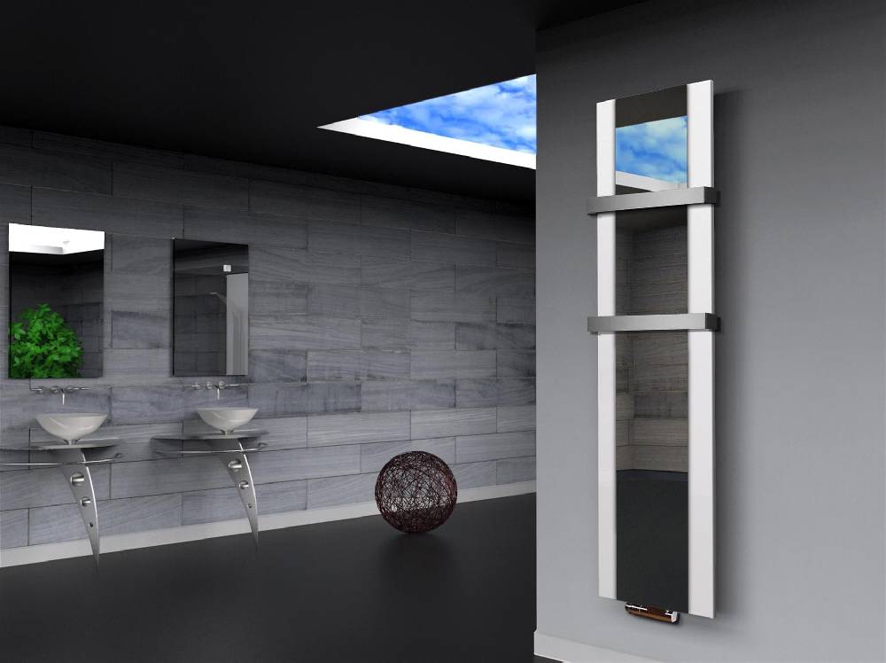 Szagato BADHEIZKÖRPER mit Spiegel Design Singapur 3 180x47cm 1118 Watt weiß (+2 Halter 50mm) SZAGATO Designheizkörper mit Mittelanschluss Handtuchwärmer Begrenzte Freigabe